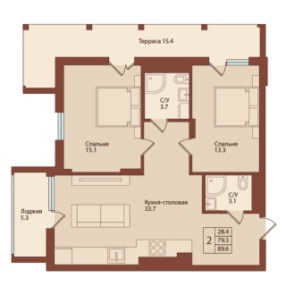 Объявление 2-к квартира, 89м2, 6/6 эт