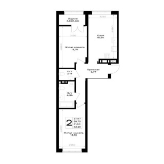 Объявление 2-к квартира, 61.5м2, 2/7 эт