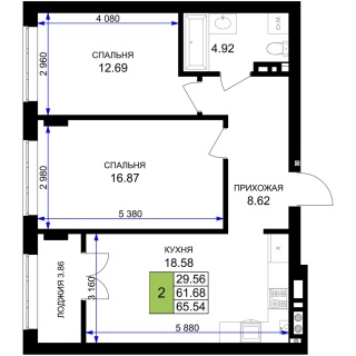 Объявление 2-к квартира, 63.61м2, 7/7 эт