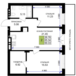 Объявление 2-к квартира, 70м2, 1/7 эт