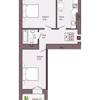 Объявление 2-к квартира, 55м2, 5/10 эт