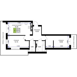 Объявление 2-к квартира, 75.9м2, 1/7 эт
