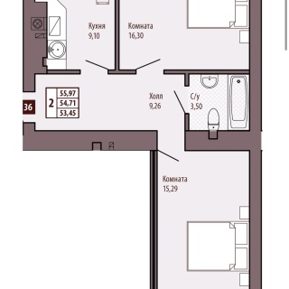 Объявление 2-к квартира, 55м2, 8/10 эт